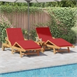 vidaXL Solid Acacia Wood Sun Lounger in Red (Set of 2)