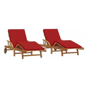 vidaXL Solid Acacia Wood Sun Lounger in Red (Set of 2)