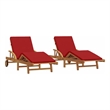 vidaXL Solid Acacia Wood Sun Lounger in Red (Set of 2)