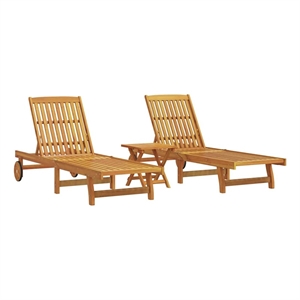 vidaXL Solid Acacia Wood Sun Lounger in Brown (Set of 3)