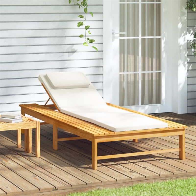vidaXL Solid Acacia Wood and Polyester Large Sun Lounger in Cream White