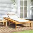 vidaXL Solid Acacia Wood and Polyester Large Sun Lounger in Cream White