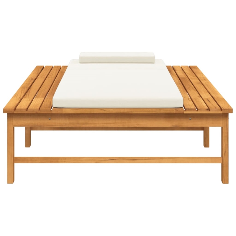 vidaXL Solid Acacia Wood and Polyester Large Sun Lounger in Cream White