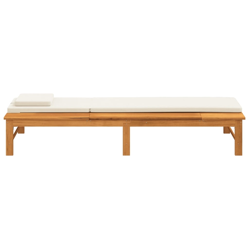 vidaXL Solid Acacia Wood and Polyester Large Sun Lounger in Cream White