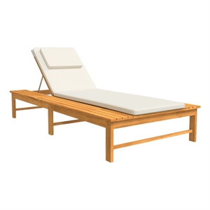 vidaXL Solid Acacia Wood and Polyester Large Sun Lounger in Cream White