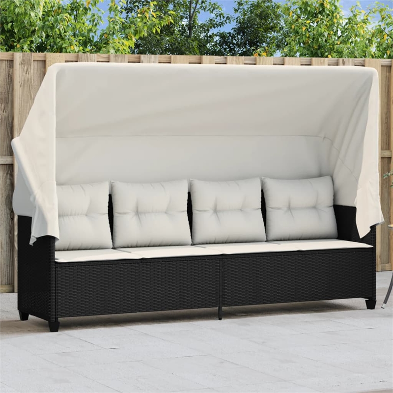vidaXL PE Rattan Large Retractable Sun Lounger in Black