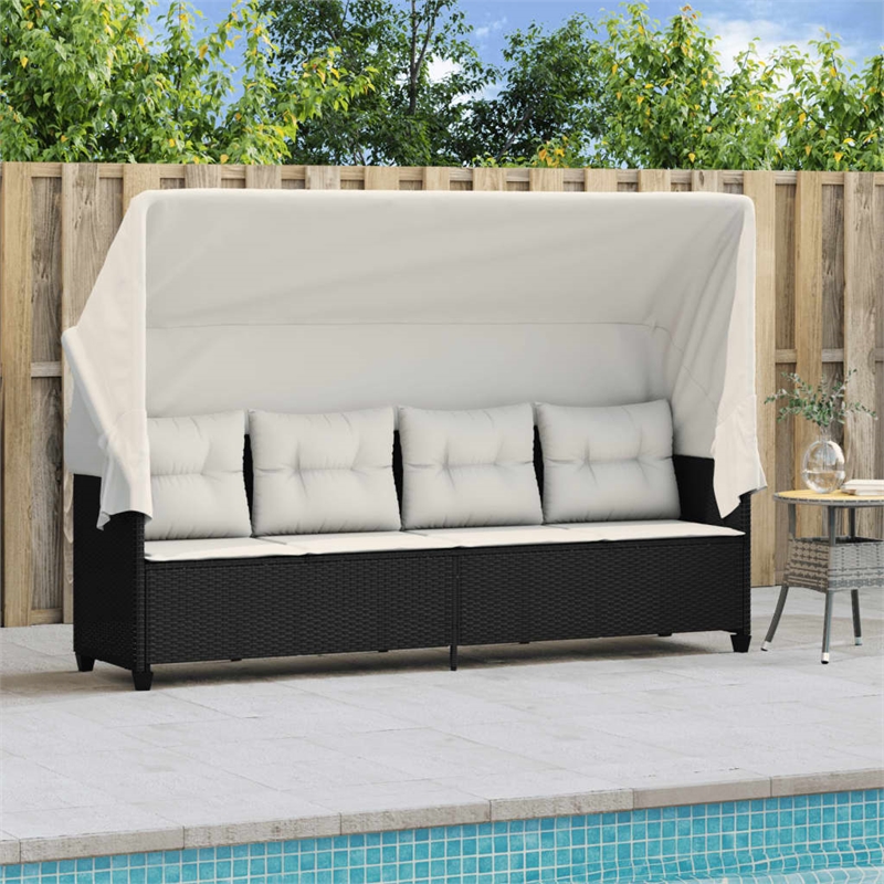 vidaXL PE Rattan Large Retractable Sun Lounger in Black