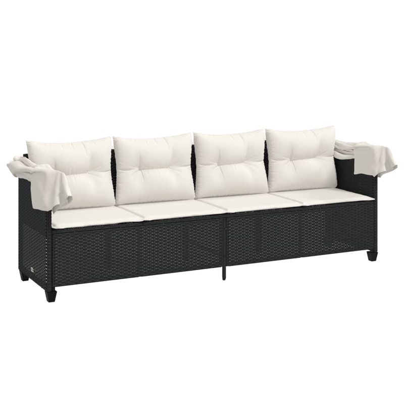 vidaXL PE Rattan Large Retractable Sun Lounger in Black