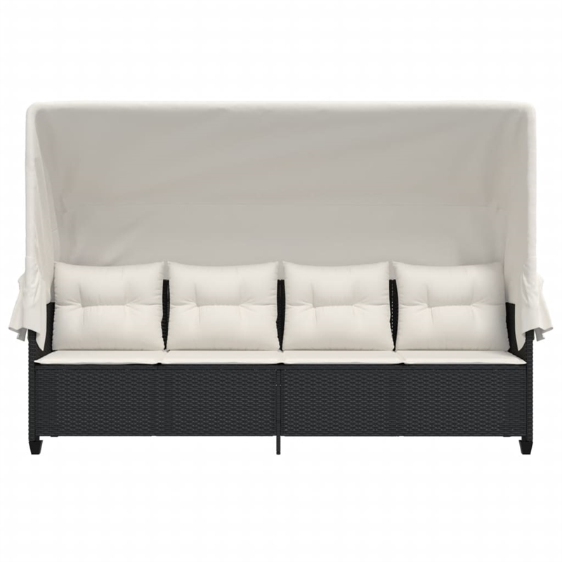 vidaXL PE Rattan Large Retractable Sun Lounger in Black