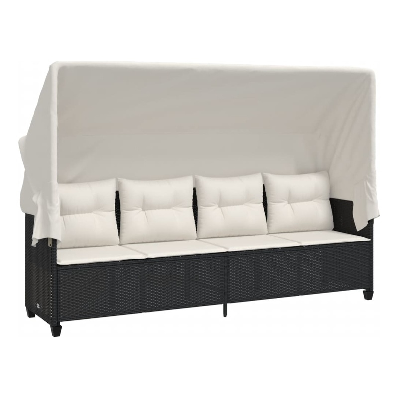 vidaXL PE Rattan Large Retractable Sun Lounger in Black