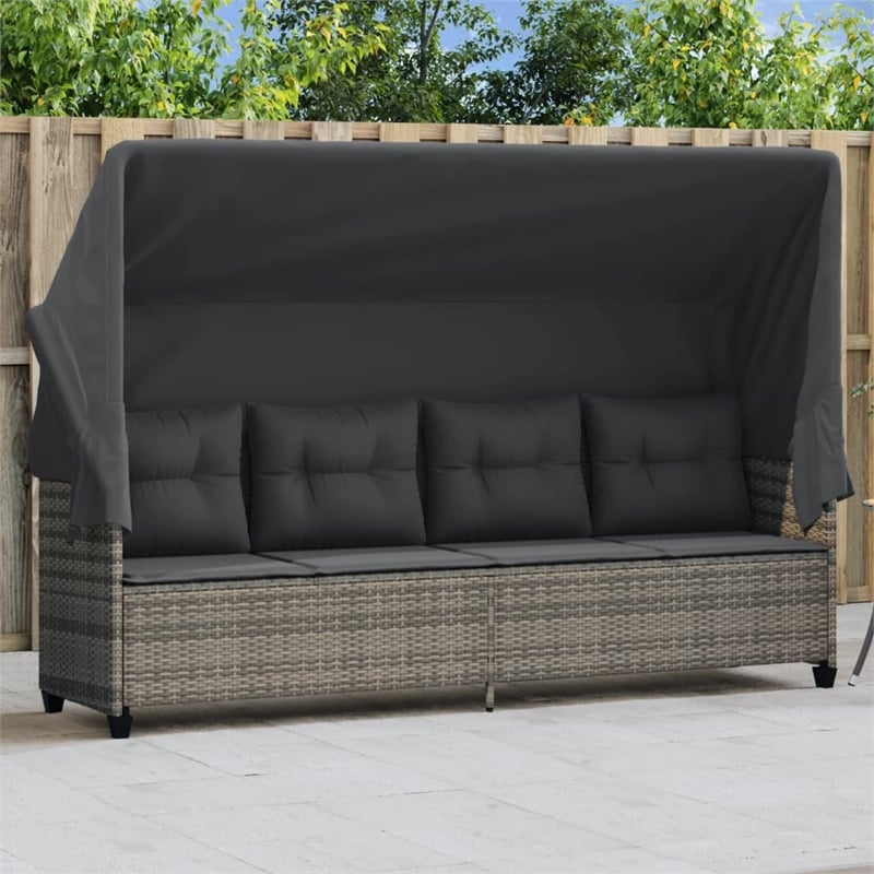 vidaXL PE Rattan Steel Cushion Sun Lounger in Gray
