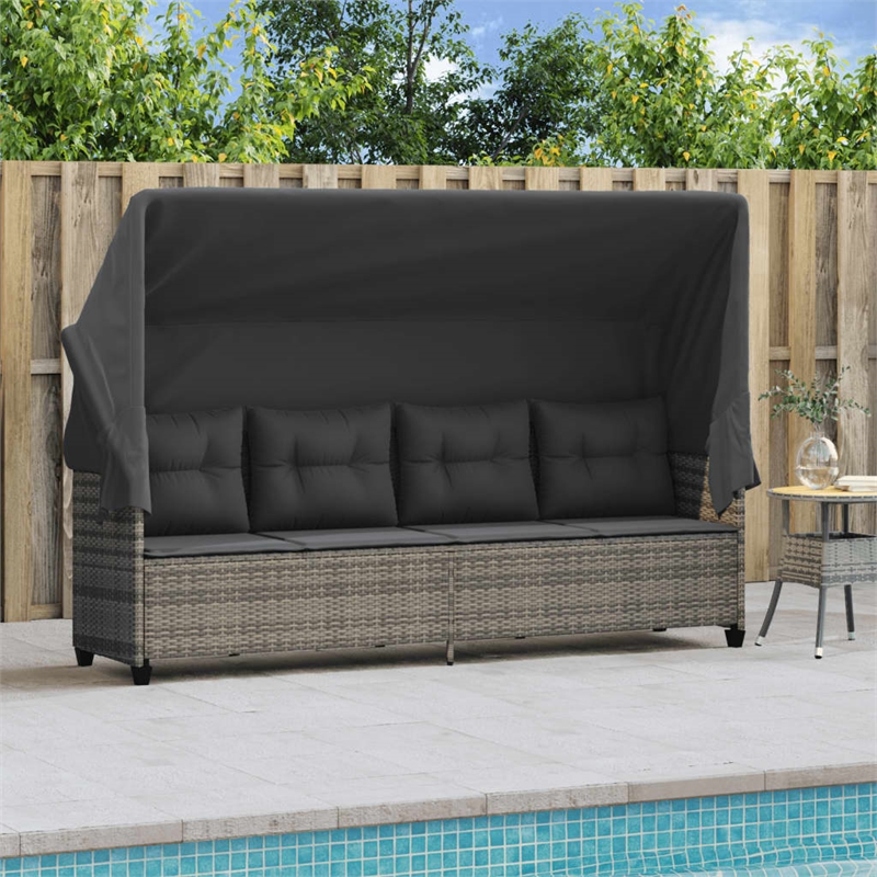 vidaXL PE Rattan Steel Cushion Sun Lounger in Gray