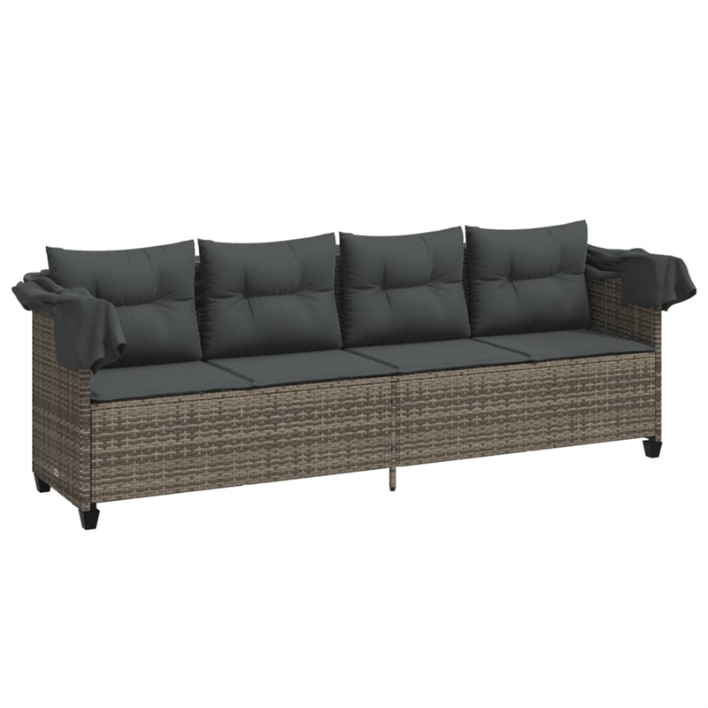 vidaXL PE Rattan Steel Cushion Sun Lounger in Gray