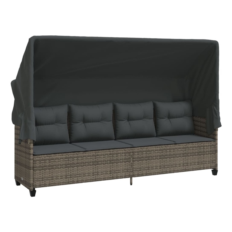 vidaXL PE Rattan Steel Cushion Sun Lounger in Gray