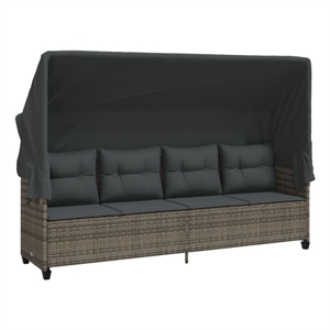 vidaXL PE Rattan Steel Cushion Sun Lounger in Gray