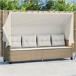 vidaXL Poly Rattan Large Sun Lounger w/ Armrests in Beige