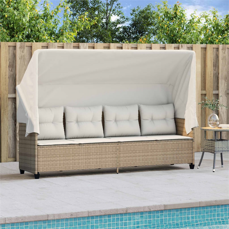 vidaXL Poly Rattan Large Sun Lounger w/ Armrests in Beige