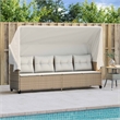 vidaXL Poly Rattan Large Sun Lounger w/ Armrests in Beige