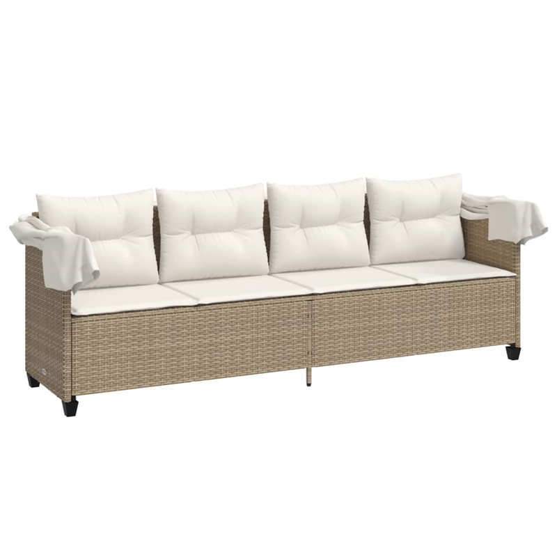 vidaXL Poly Rattan Large Sun Lounger w/ Armrests in Beige