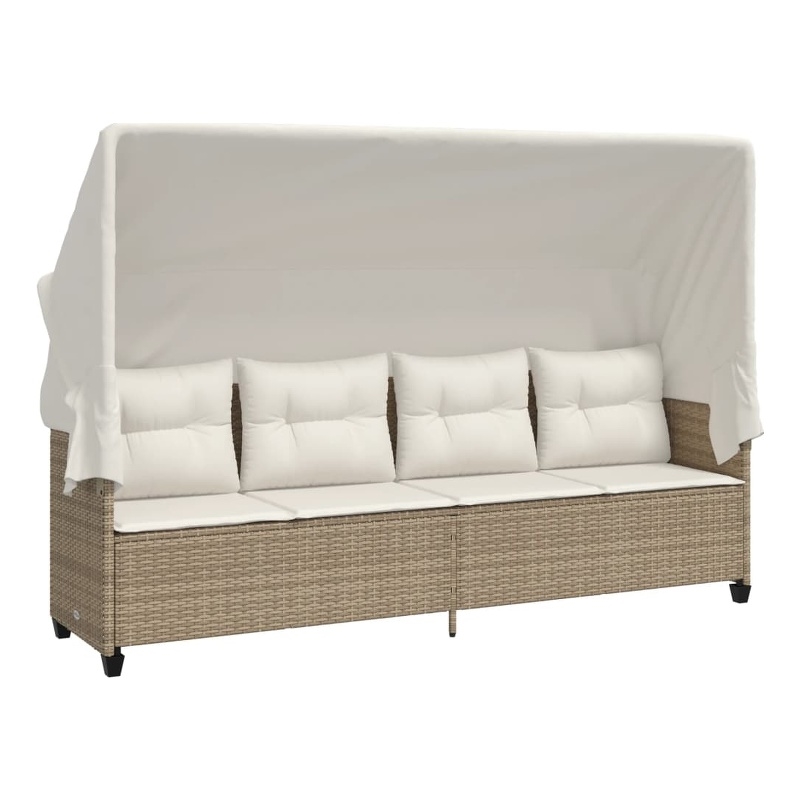 vidaXL Poly Rattan Large Sun Lounger w/ Armrests in Beige