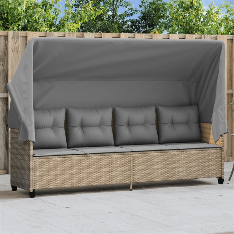 vidaXL Poly Rattan Large UV-Resistant Sun Lounger in Beige