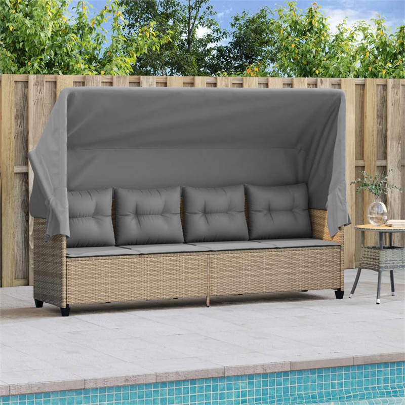 vidaXL Poly Rattan Large UV-Resistant Sun Lounger in Beige