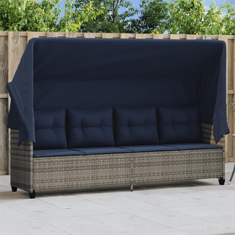 vidaXL PE Rattan Steel Polyester Large Sun Lounger in Gray