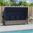 vidaXL PE Rattan Steel Polyester Large Sun Lounger in Gray