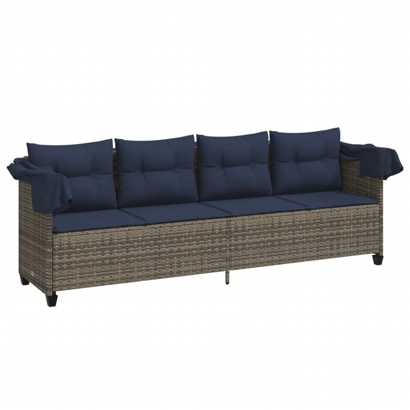 vidaXL PE Rattan Steel Polyester Large Sun Lounger in Gray