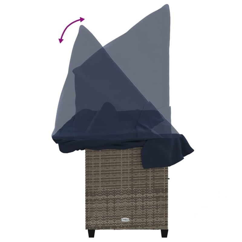 vidaXL PE Rattan Steel Polyester Large Sun Lounger in Gray