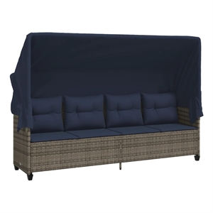 vidaXL PE Rattan Steel Polyester Large Sun Lounger in Gray