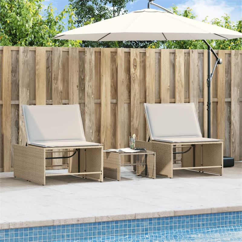 vidaXL PE Rattan Standard Sun Lounger in Beige and Cream White