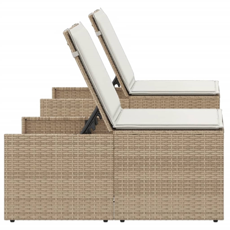 vidaXL PE Rattan Standard Sun Lounger in Beige and Cream White