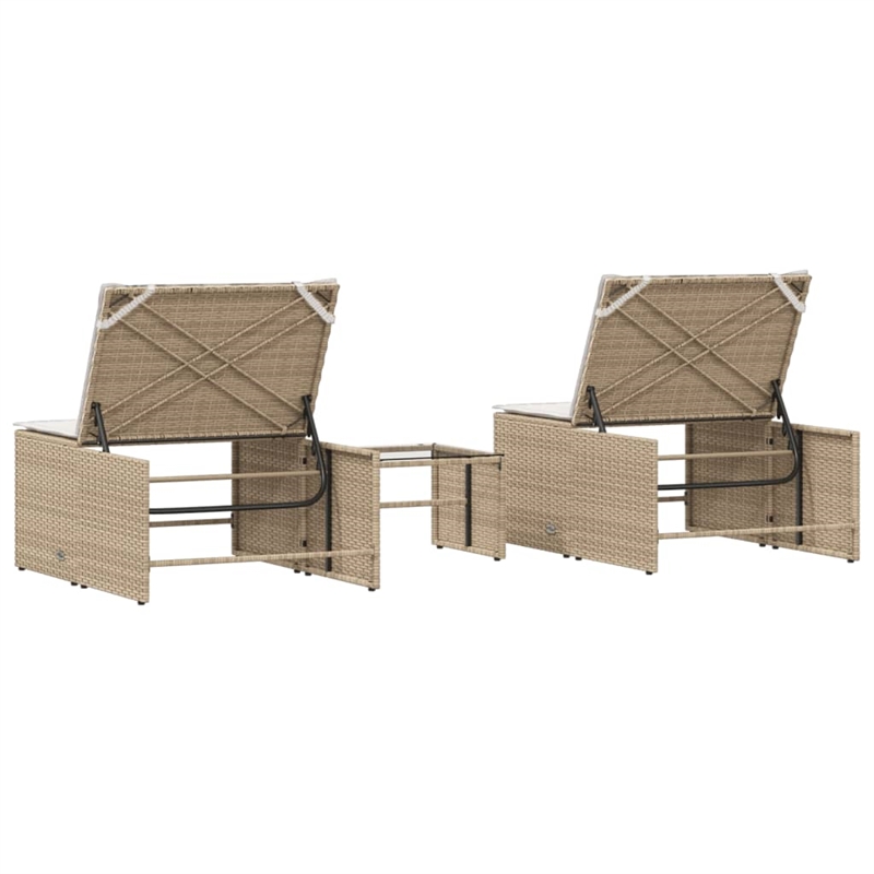 vidaXL PE Rattan Standard Sun Lounger in Beige and Cream White