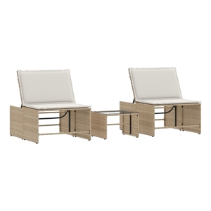 vidaXL PE Rattan Standard Sun Lounger in Beige and Cream White