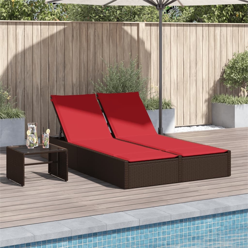 vidaXL Patio Double Sun Lounger in Brown and Red