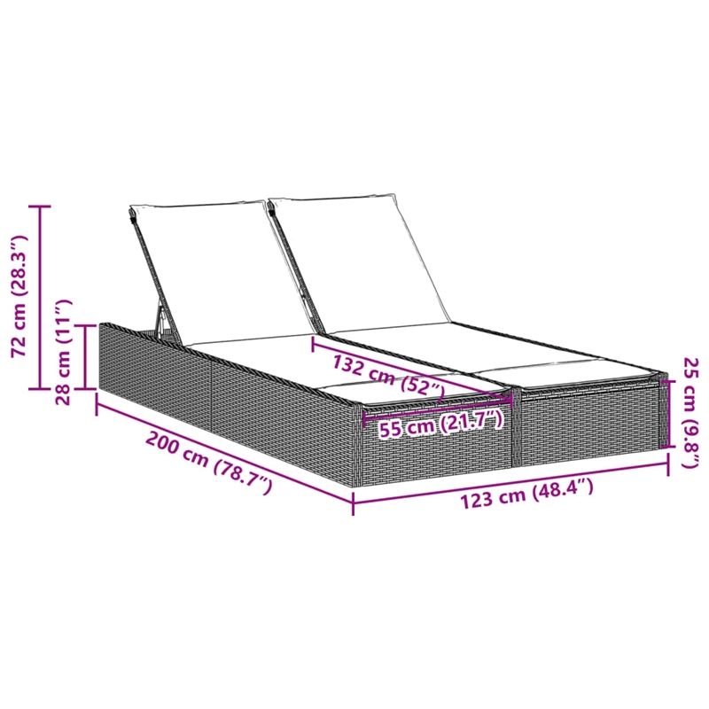 vidaXL Patio Double Sun Lounger in Brown and Red