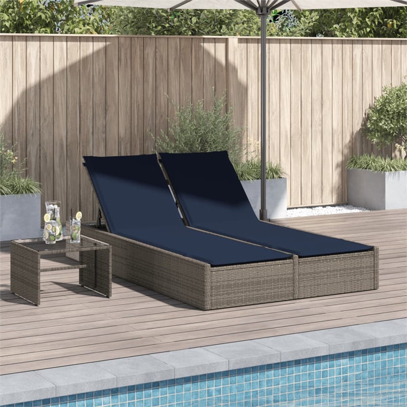 vidaXL Patio Double Sun Lounger in Gray and Navy Blue
