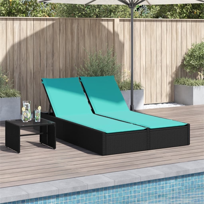 vidaXL Patio PE Rattan Double Sun Lounger in Black