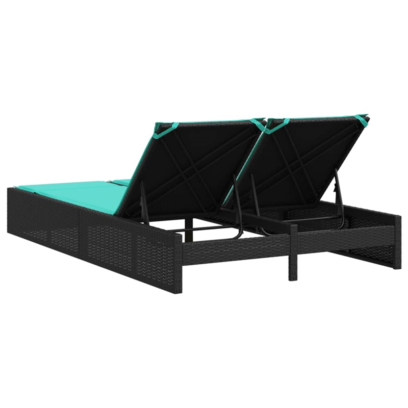 vidaXL Patio PE Rattan Double Sun Lounger in Black