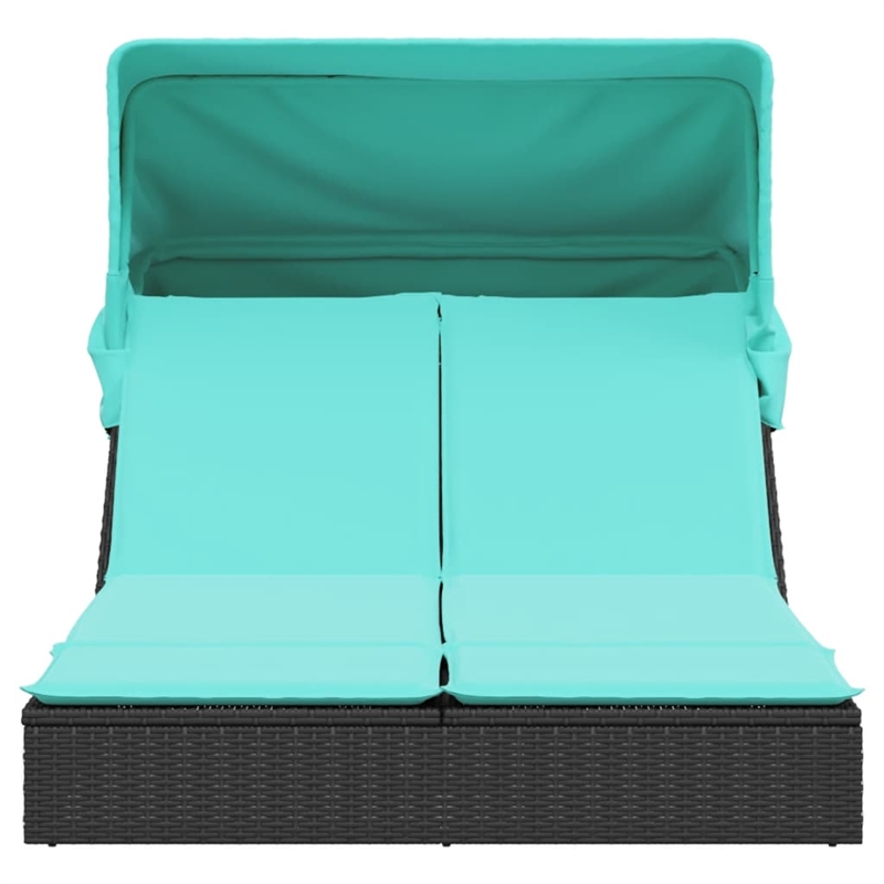 vidaXL Poly Rattan Double Sun Lounger w/ Cushions in Black