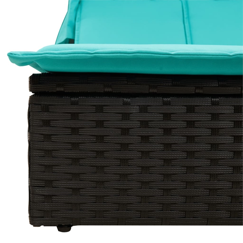vidaXL Poly Rattan Double Sun Lounger w/ Cushions in Black