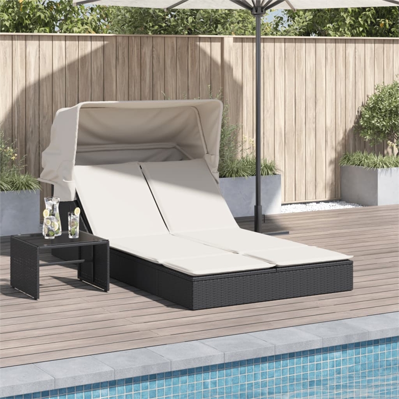 vidaXL Double Sun Lounger in Black and Cream White