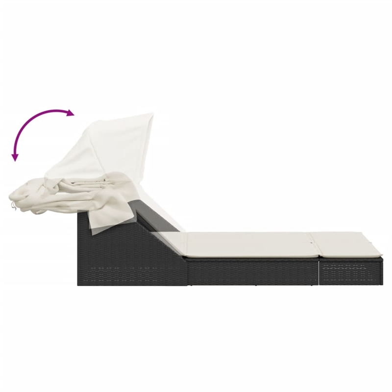 vidaXL Double Sun Lounger in Black and Cream White