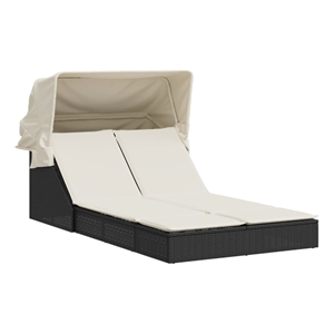 vidaXL Double Sun Lounger in Black and Cream White