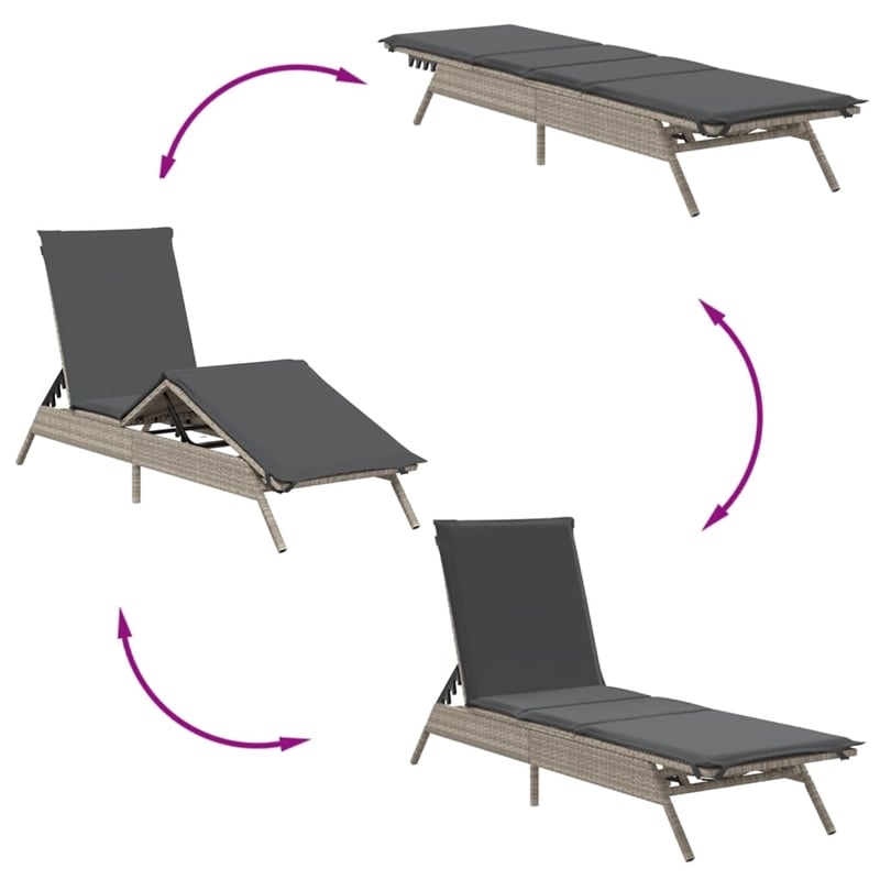 vidaXL Poly Rattan 78.7x23.2x33.5in Sun Lounger in Light Gray