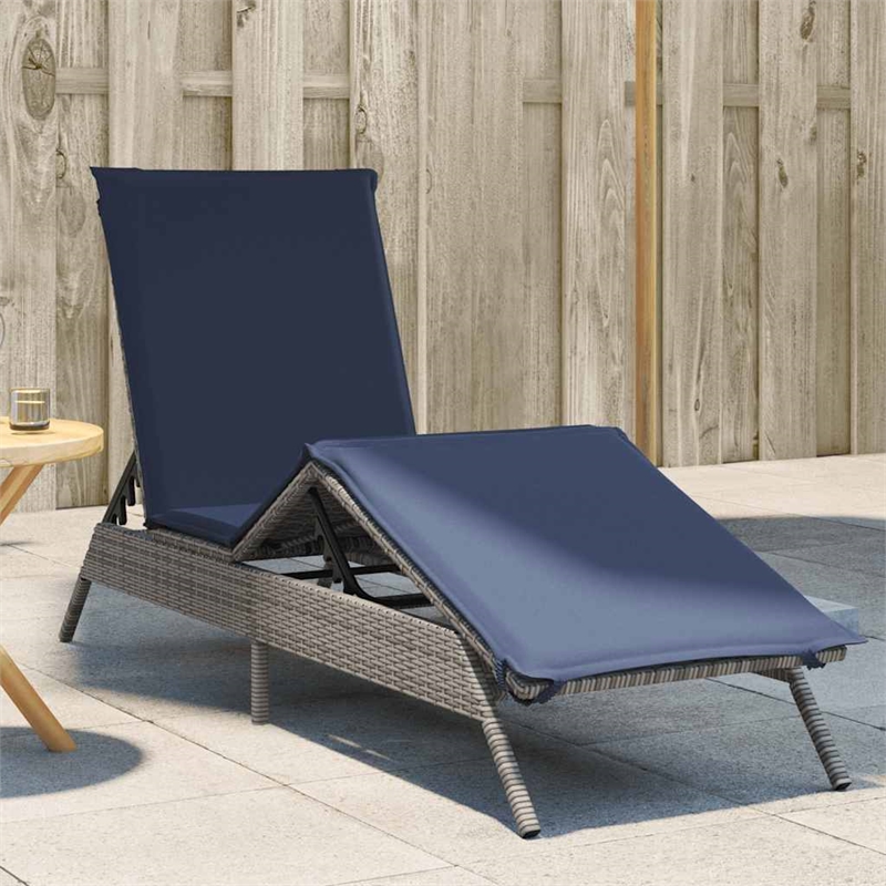 vidaXL Patio PE Rattan Extra Long Sun Lounger w/ Footrests in Gray