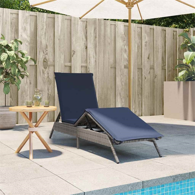 vidaXL Patio PE Rattan Extra Long Sun Lounger w/ Footrests in Gray
