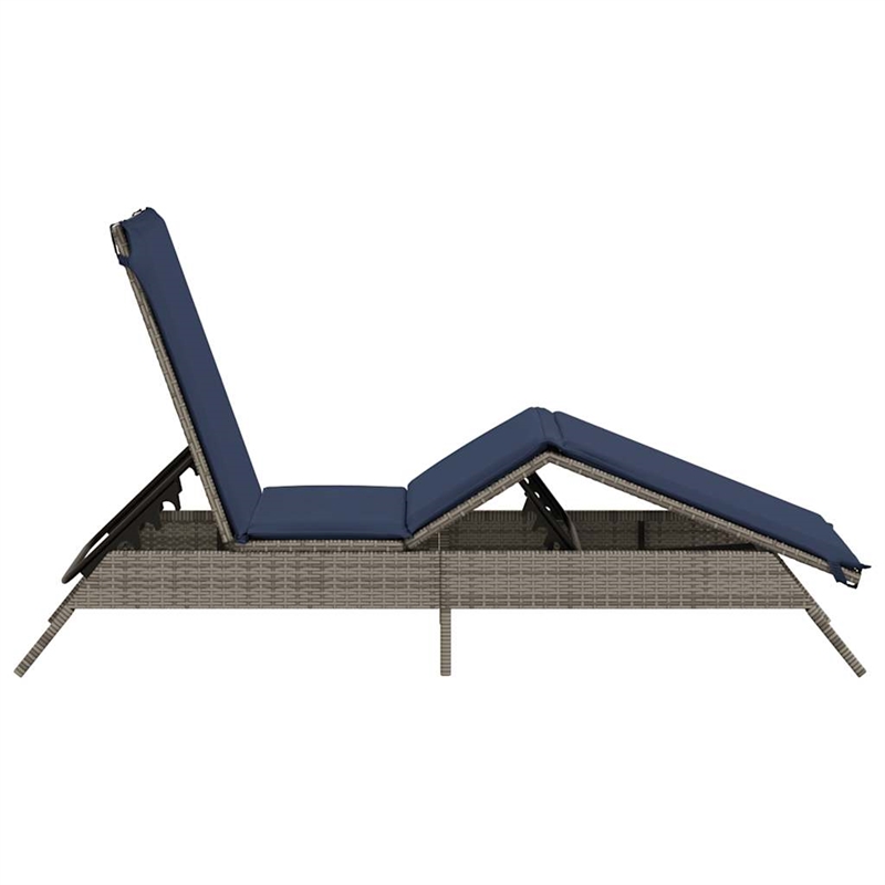 vidaXL Patio PE Rattan Extra Long Sun Lounger w/ Footrests in Gray