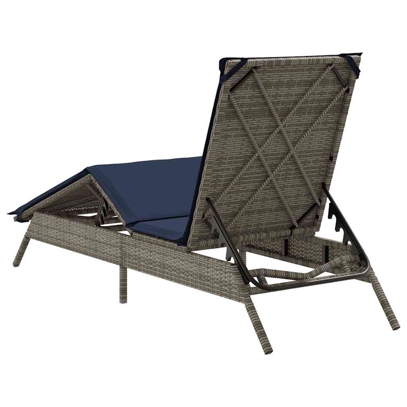 vidaXL Patio PE Rattan Extra Long Sun Lounger w/ Footrests in Gray
